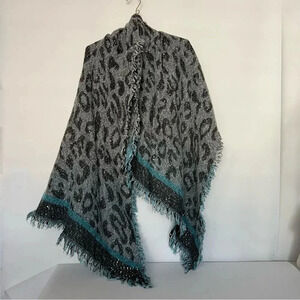 INC International Concepts Leopard Print Sequin Wrap Scarf Gray Black Blue